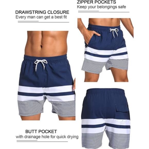 Men Swim Trunks with Compression Liner 2 in 1 Quick Dry Bathing Suit Beach Short - Picture 3 of 6